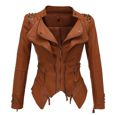 Women's Motorcycle Jacket - Faux Leather