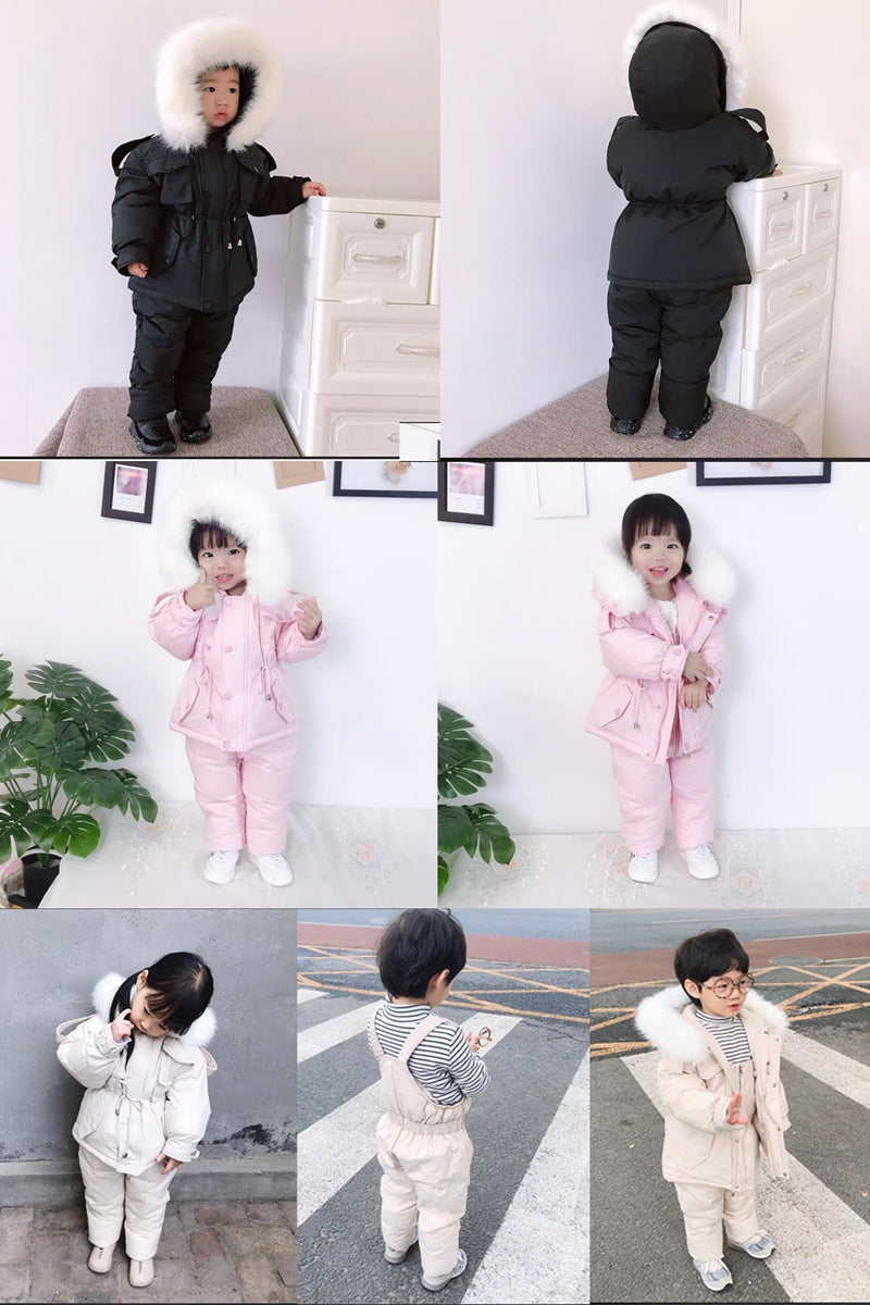 Children Down Coat Jacket+jumpsuit Kids Toddler Girl Boy Clothes Down 2pcs Winter Outfit Suit Warm Baby Overalls Clothing Sets