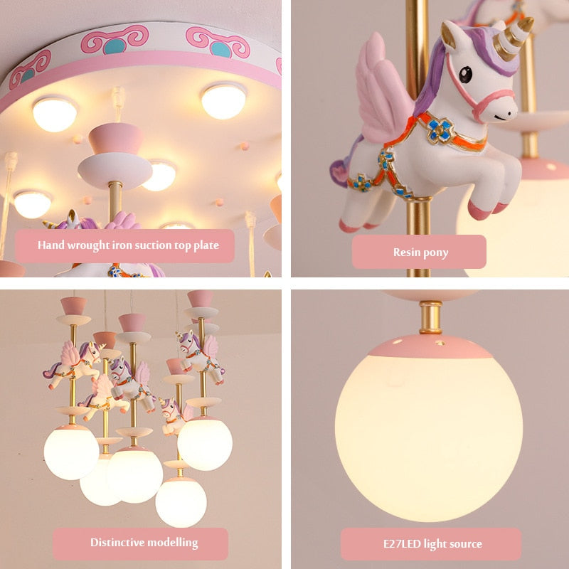 SANDYHA Nordic Simple Chandelier Boys Girls Bedroom Dreamlike Unicorn Hanging Lamp Creative LED Children's Room Cartoon Lighting