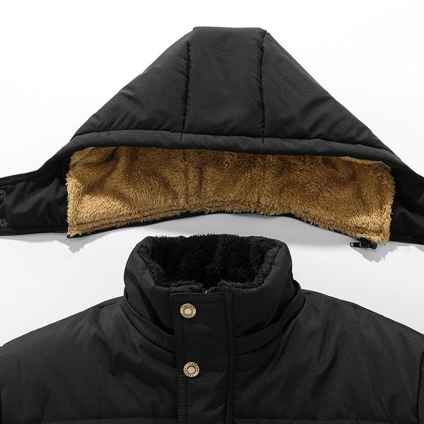 2023 New Men Winter Parka Fleece Lined Thick Warm Hooded Fur Collar Coat Male Size 5XL Plush Jacket Autumn Work Outwearing Black