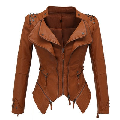 2019 New Fashion Women Smooth Motorcycle Faux Leather Jackets Ladies Long Sleeve Autumn Winter Biker Streetwear Black Pink Coat