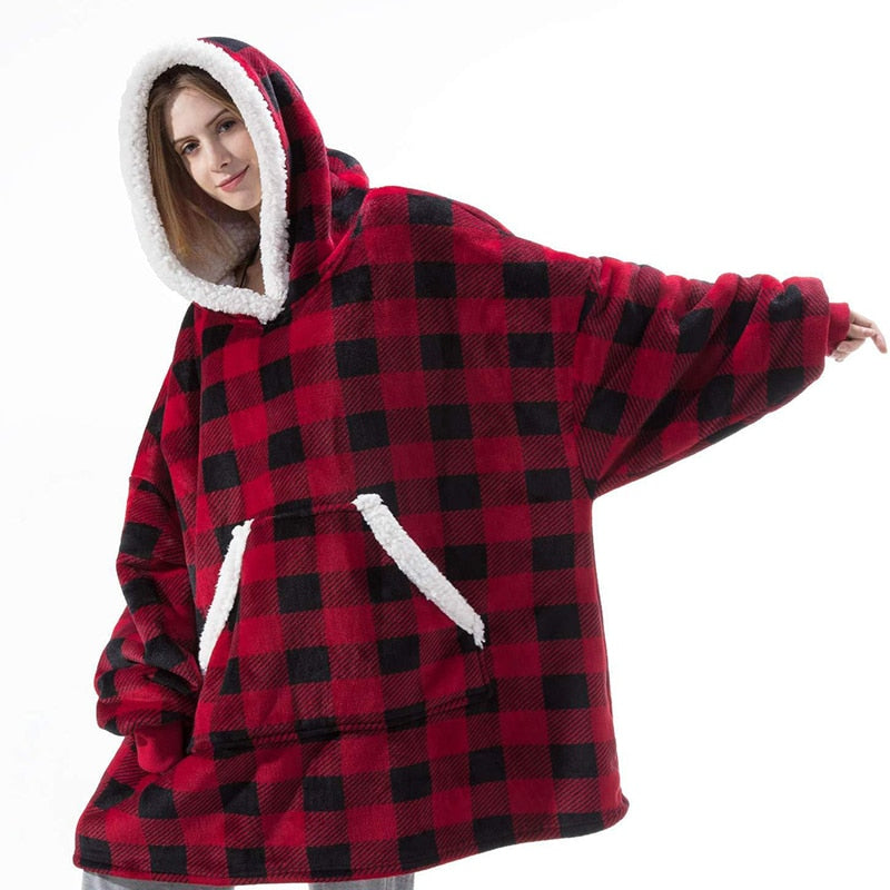 Plaids Hooded Blanket Adult Soft Warm Fluffy Fleece Sofa Blanket With Sleeves Winter Plush Wearable Weighted TV Blankets Hoodie