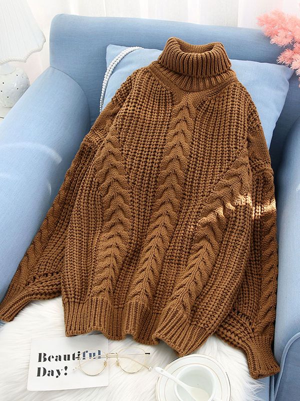 Women Turtleneck Sweaters High Quality Autumn Winter 2022 Pull Jumpers European Twist Lantern Sleeve Oversized Sweater C-141