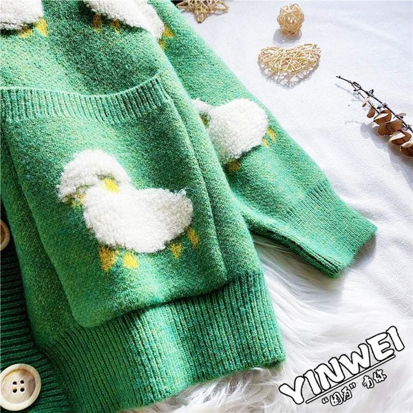 Autumn Sweater Casual Cartoon Sweaters  For Women Elastic Women's Cotton Full Sleeve Embroidery Sheep Fashion Clothe Big Size