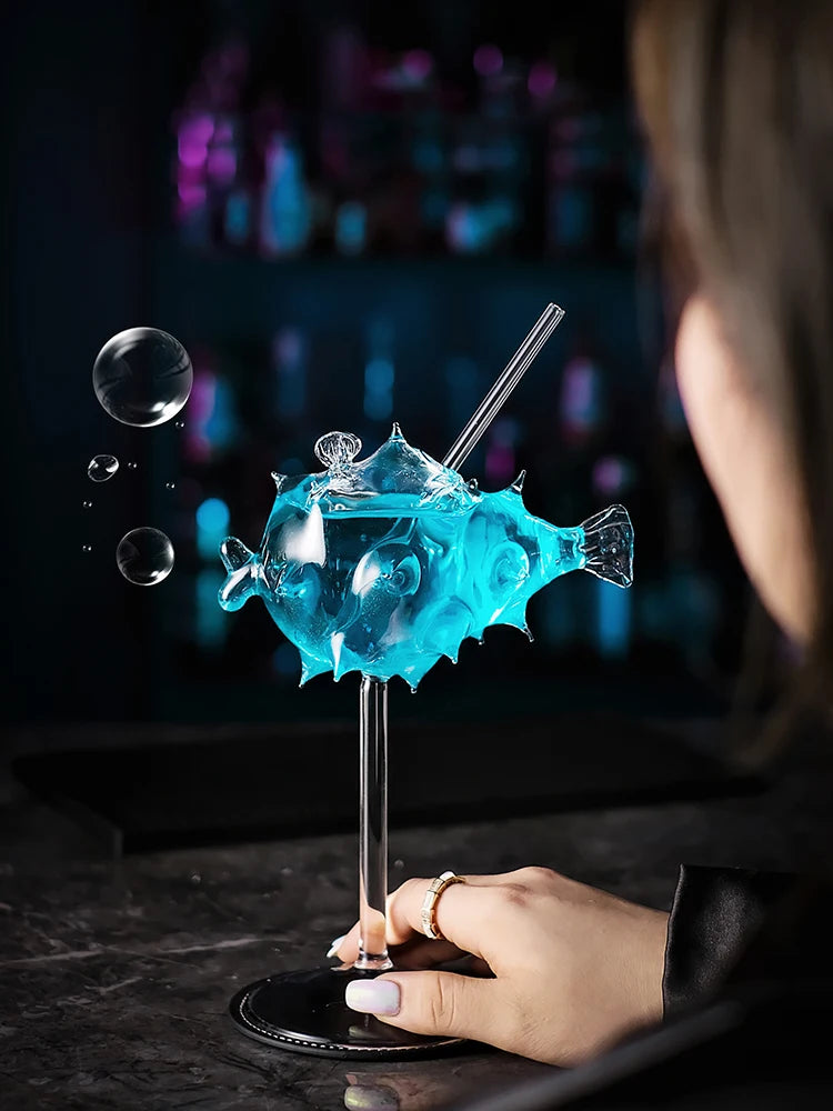 "Bubbly Blowfish Sipper: Cheerful Cocktail Glass" 🐡🍸