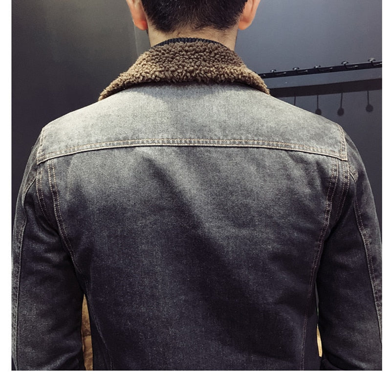 2022 Autunm and Winter Men's Lamb Velvet Light Denim Jacket Slim Jacket Denim Jacket Velvet Jean Coat Mens Casual Denim Outwear
