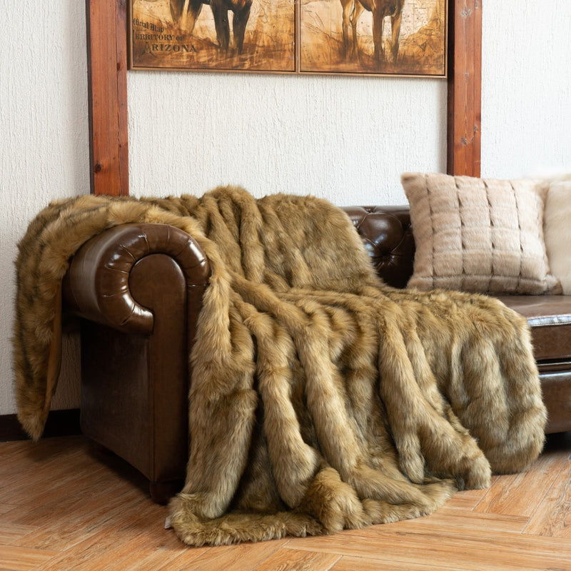 Battilo Luxury Home Decorative Fox Faux Fur Bed Sofa Throw Blanket Gift For Family Thicken Fur Blanket 3.8KG