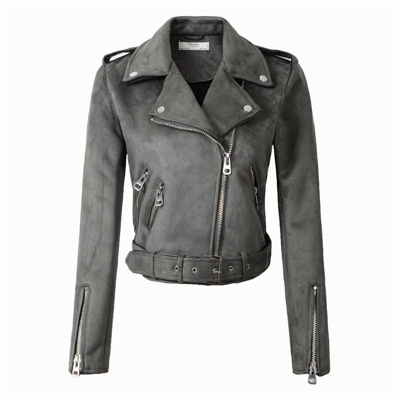 FTLZZ Women Faux Suede Jacket Coats Motorcycle Zipper Turndown Collar Faux Soft Leather Overcoat Female Black Punk Short Jacket