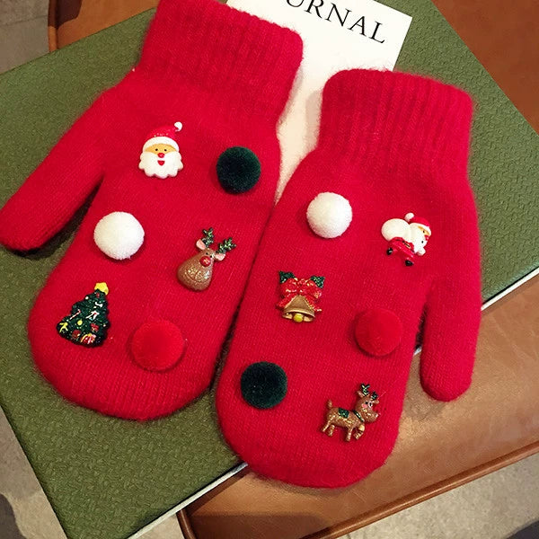 Romantic Christmas Tree Snowman Rabbit Fur Slippers Full Finger Gloves