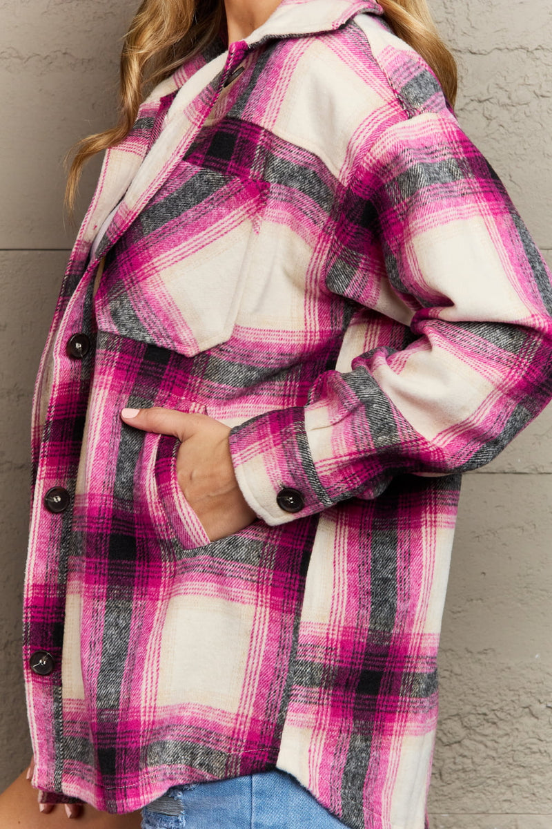 By The Fireplace Oversized Plaid Shacket in Magenta