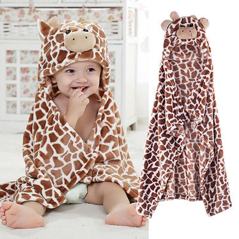 New Cute Bear Shaped Baby Hooded Bathrobe Soft  Cartoon Pattern Towel Newborn Towel Giraffe Towel Blanket Baby Bath Towel 100cm