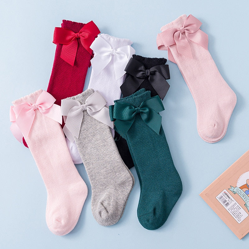 Lioraitiin New Solid Color Soft Cotton Baby Socks Cute Bows Princess Baby Girl Socks Bowknot Infant Toddler Girls Floor Socks