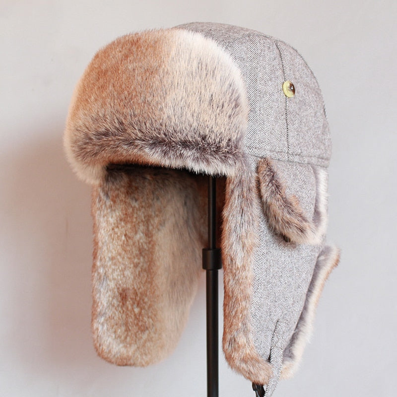 Russian Trooper Trapper Hat Winter  Bomber Hat Men Women Warm Faux Fur Hats with Ear Flaps