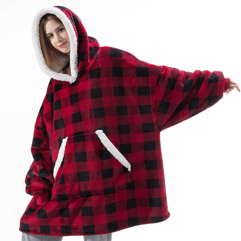 Plaids Hooded Blanket Adult Soft Warm Fluffy Fleece Sofa Blanket With Sleeves Winter Plush Wearable Weighted TV Blankets Hoodie