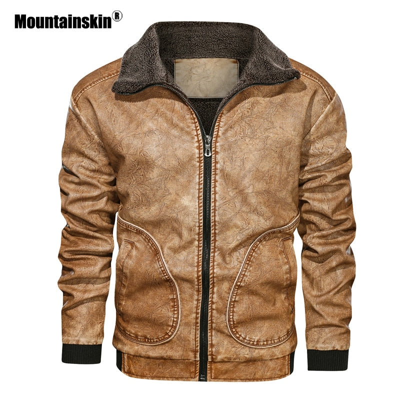 Mountainskin Winter Mens PU Jacket Thick Warm Men's Motorcycle Jacket New Fashion Windproof Leather Coat Male EU Size 3XL SA864