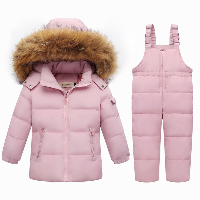 Down Real Fur Hooded Duck Down Jacket for Girls Warm Kids Snow Suit Children 2-5T Coat Snowsuit Winter Clothes Boys Clothing Set