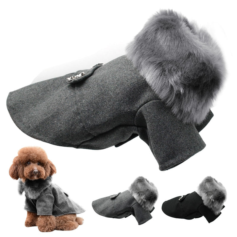 Winter Dog Woolen Clothes With Fur Collar Puppy Yorkshire Dogs Jacket Coat Clothing For Small Medium Pet Chihuahua Size S-XXL