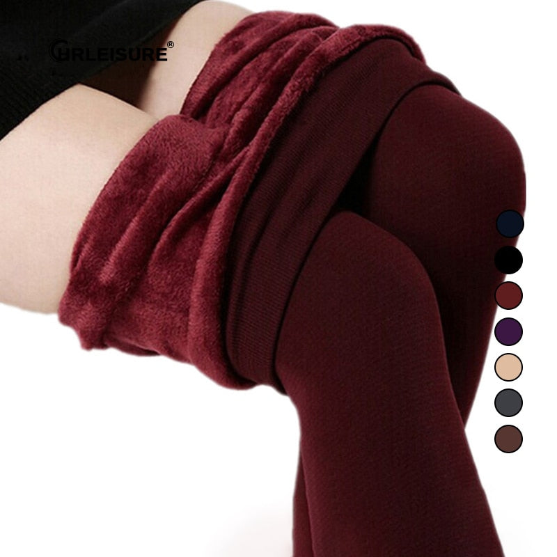 CHRLEISURE 8 Colors S-XL Winter Cashmere Leggings Woman Warm Big Size Faux Velvet Knitted Thick Slim Super Elastic Leggings