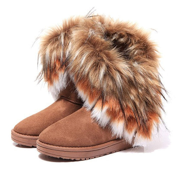 Women Fur Boots Ladies Winter Warm Ankle Boots For Women Snow Shoes Style Round-toe Slip On Female Flock Snow Boot Ladies Shoes
